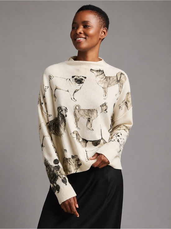 Anthropologie Sweaters - Anthropologie Alani Cashmere Mock-Neck Sweater Dogs Print Size Small
